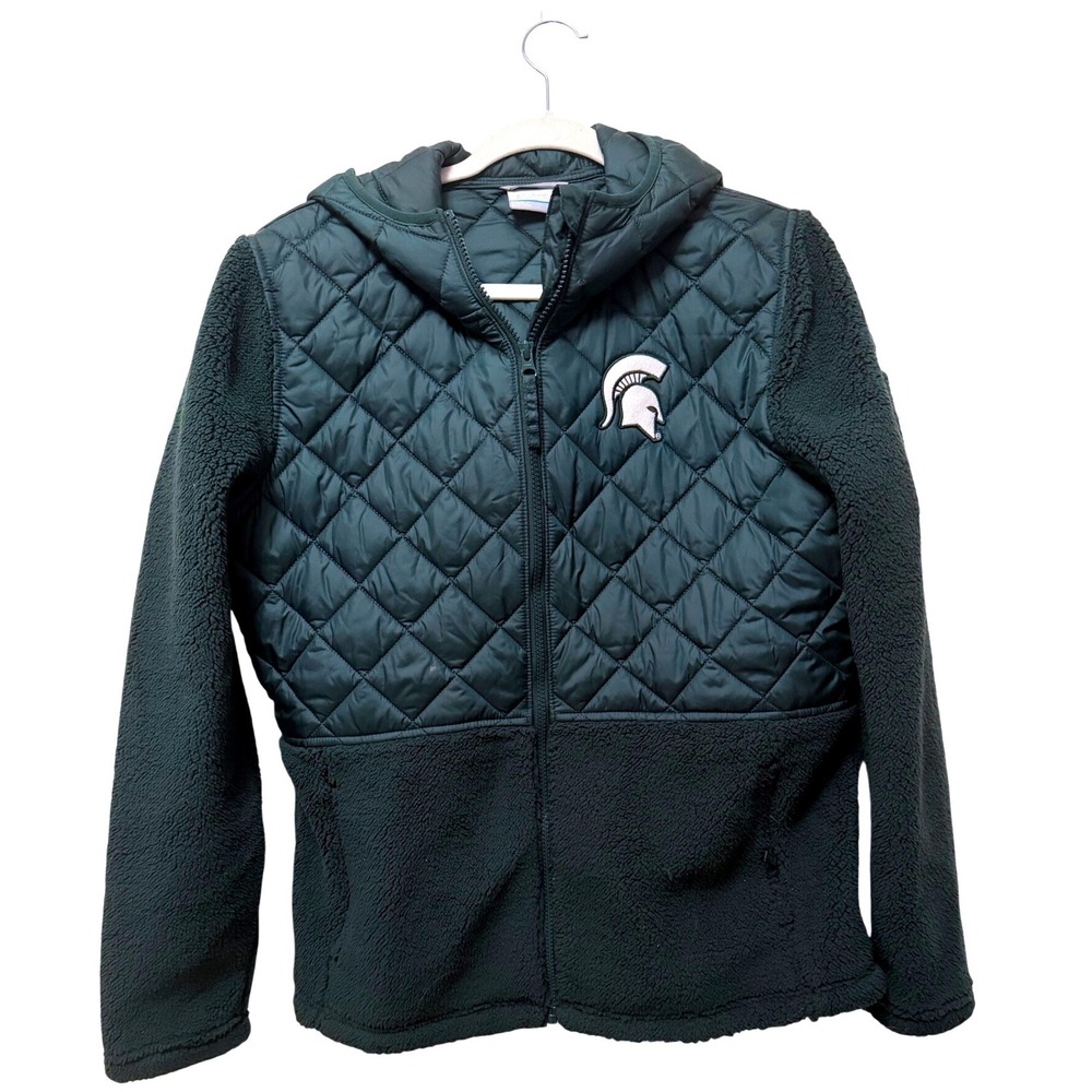 Columbia Michigan State Spartans MSU Green Quilted Sherpa Hybrid Jacket Hooded L